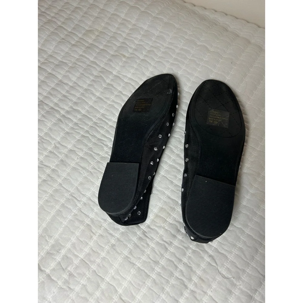 Jellypop Black Mesh Rhinestone Ballet Flats Women's Size 7‎